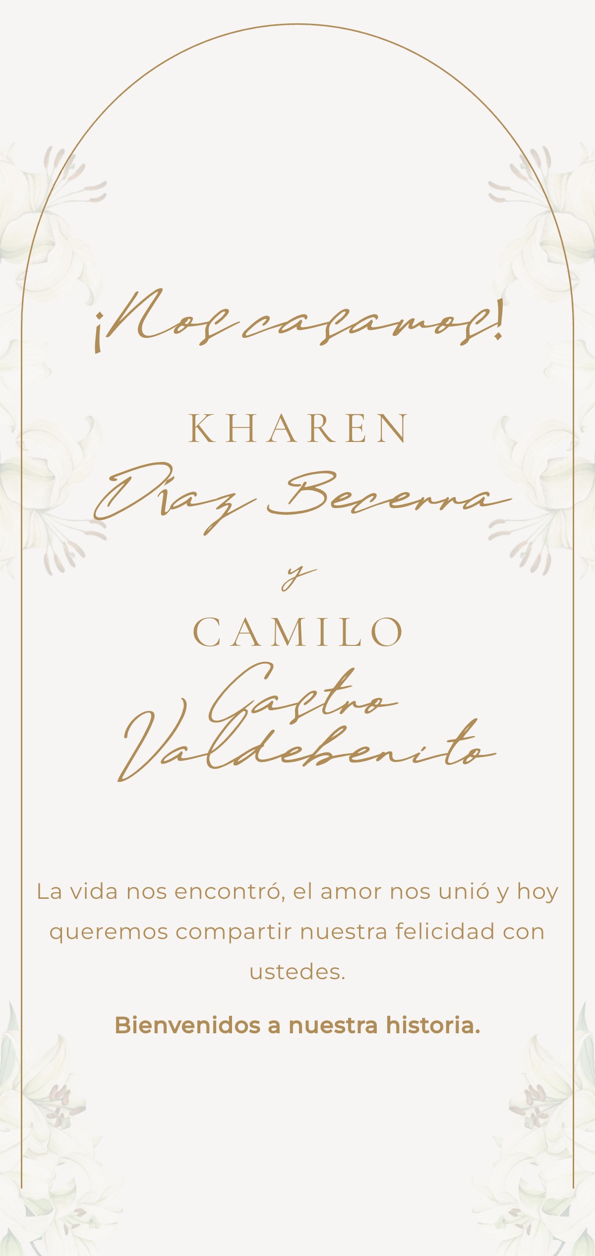 Invitación de matrimonio digital de Kharen y Camilo